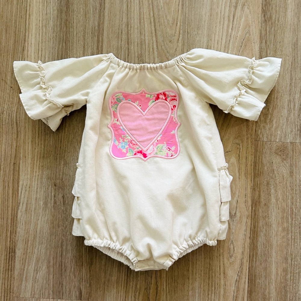 Cream Baby Romper with Pink Heart Design